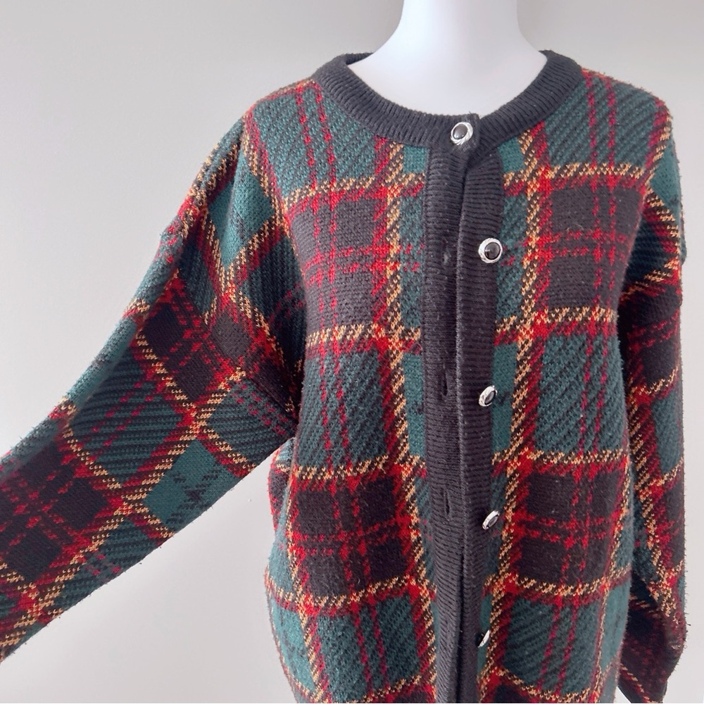 La Dame Australia Plaid Button-Up Cardigan Oversized Vintage Retro Style - Picture 1 of 5